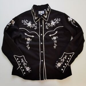 Rare Westmoor Panhandle Slim Western Shirt Black And White Detail Rhinestones